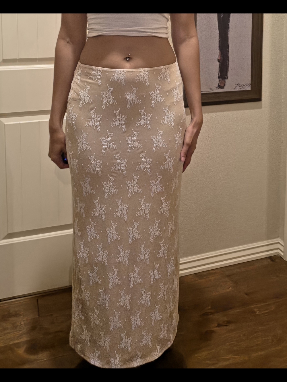 Beige Embroidered Maxi Skirt - Women